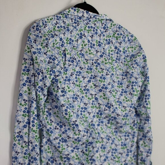 Frank & Eileen Barry Signature Crinkle Cotton Button Up Shirt Blue-Green Floral - Picture 10 of 11